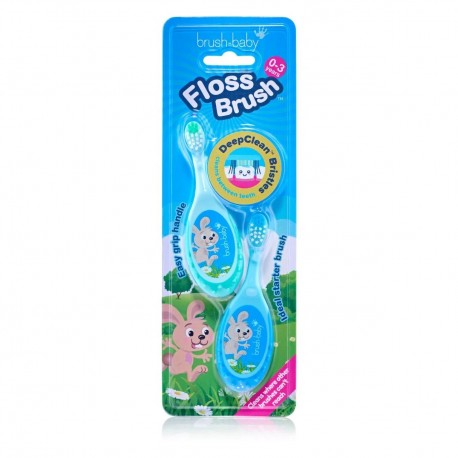 FLOSSBRUSH CEPILLO DE DIENTES 0-3 AÑOS PACK 2 UDS COLOR AZUL Y VERDE