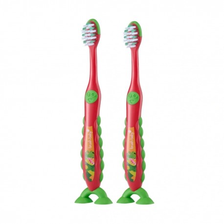 FLOSSBRUSH CEPILLO NIÑO 3-6 AÑOS PACK 2 UDS COLOR ROJO Y VERDE