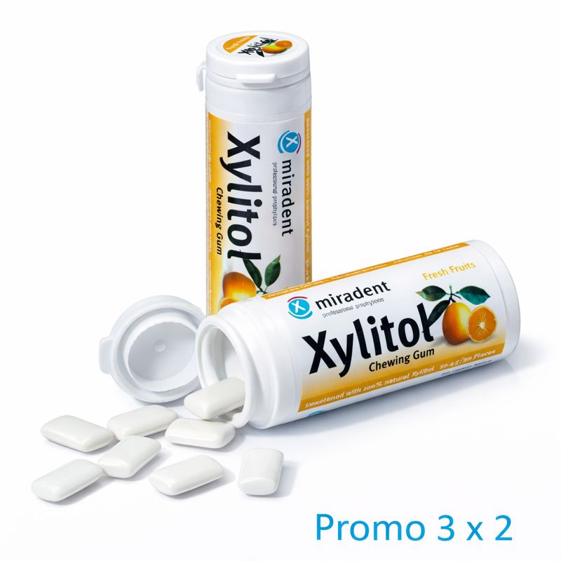 Chicles Xylitol Miradent sabor Frutas bote 30 gr