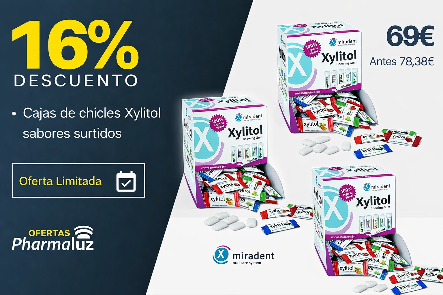 PACK OFERTA 3 CAJAS CHICLES XYLITOL 200X2 SABORES SURTIDOS