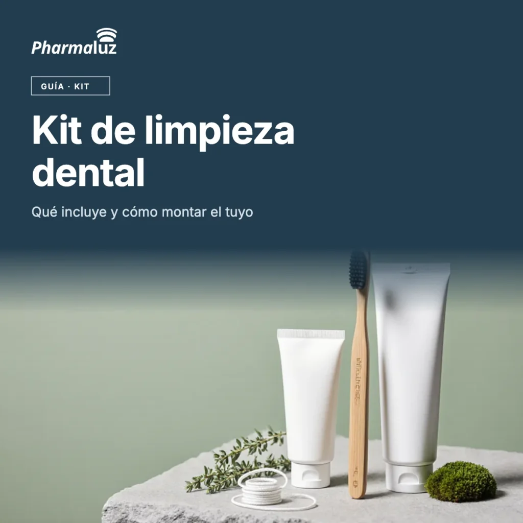Cepillo de bambú, tubo de pasta dental, cepillos interdentales e hilo dental sobre fondo verde salvia